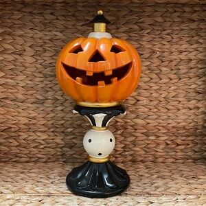 Whimsical Pumpkin Jack O Lantern Pedestal Halloween Light Up 14”